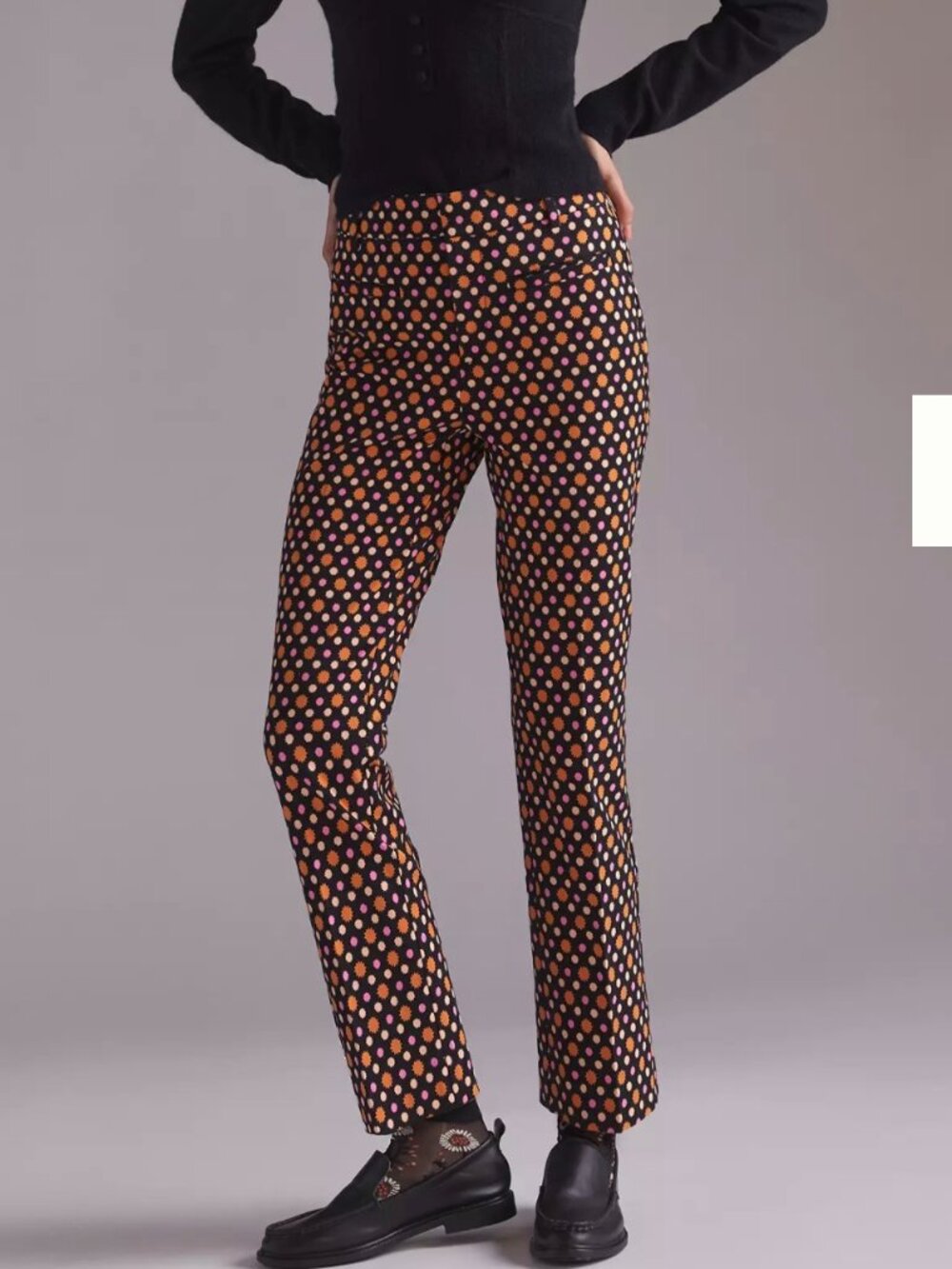 Anthropologie NEW Black Floral Polka Dot Kick Flare Funky Trouser Pants size 6
